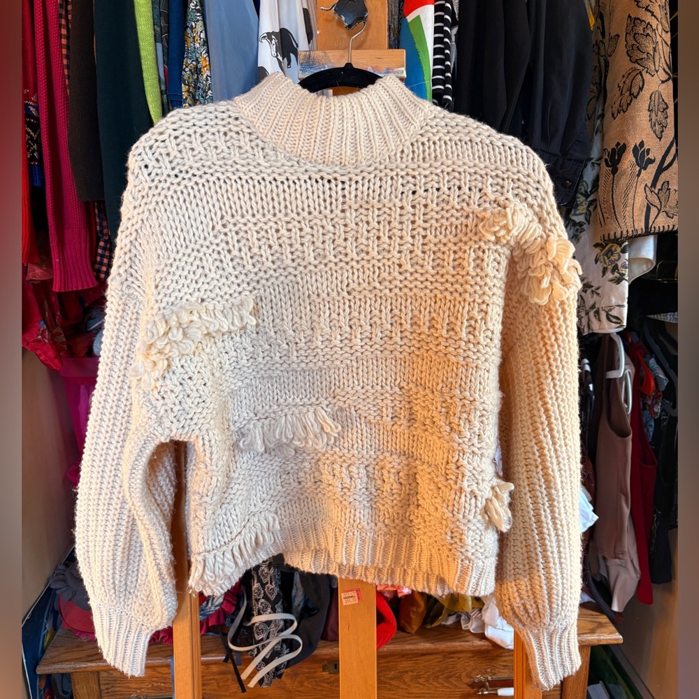 Cropped Cozy Cream Knit Sweater with Loops